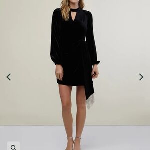 Velvet dress with beaded sash